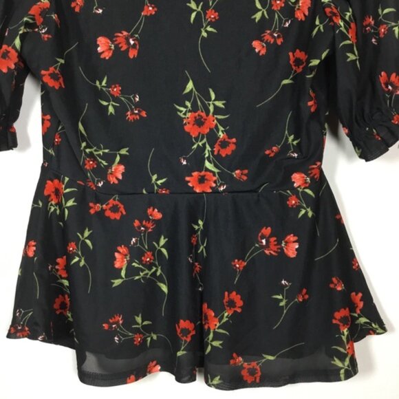 Black with blowers floaty babydoll top sheer short sleeves flare waist size S - Picture 6 of 8